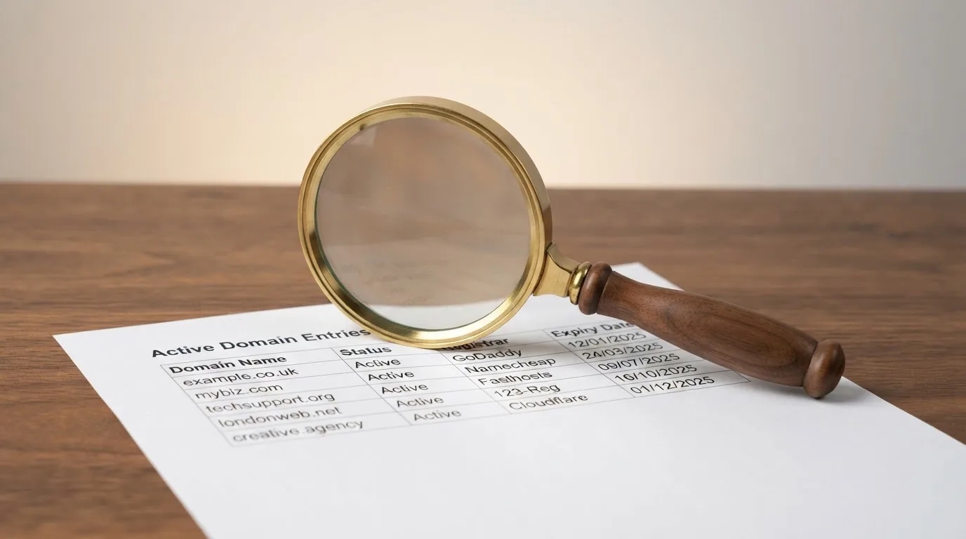 A magnifying glass rests over a printed regulatory certificate on a wooden desk.