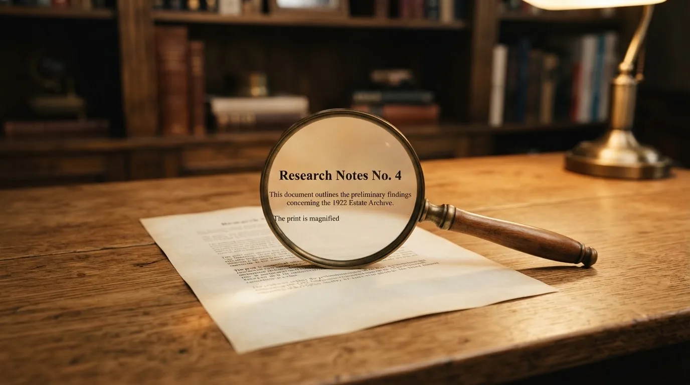 A magnifying glass rests over a printed regulatory certificate on a wooden desk.