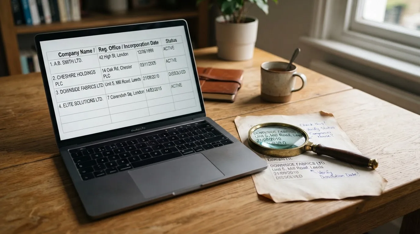 A magnifying glass rests over a printed regulatory certificate on a wooden desk.